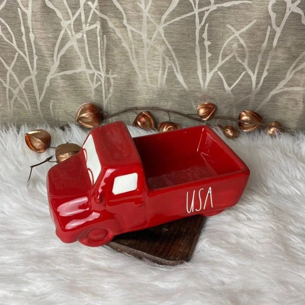 RAE DUNN FARMHOUSE HOME DECOR CERAMIC TRUCK AMERICA USA FOURTH JULY HOME NEW HTF - Picture 4 of 8